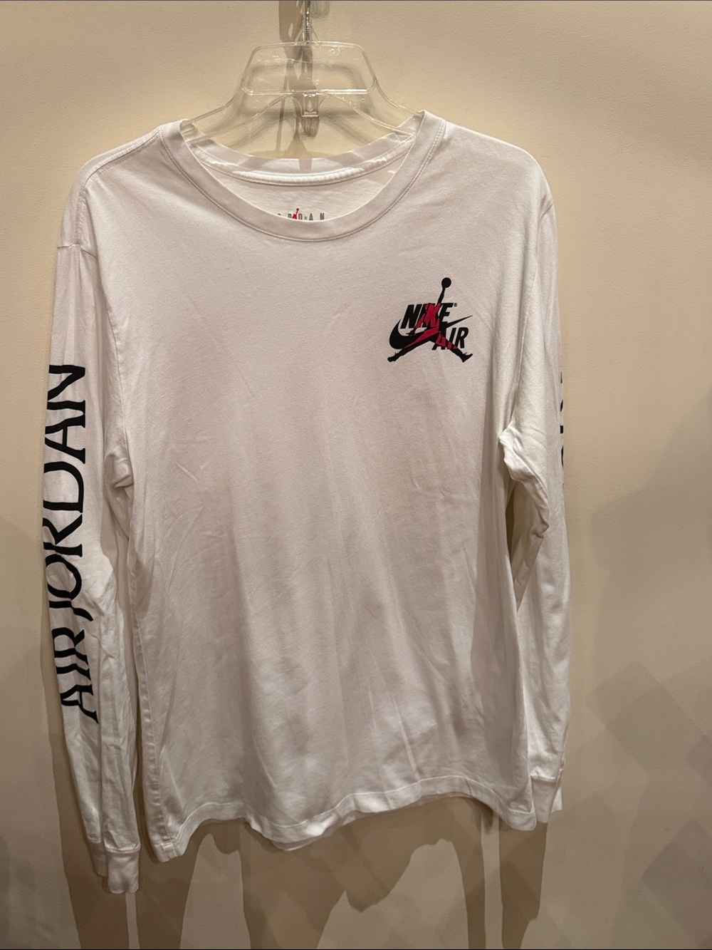 Jordan White Long-Sleeve Tee with Black and Red Logo